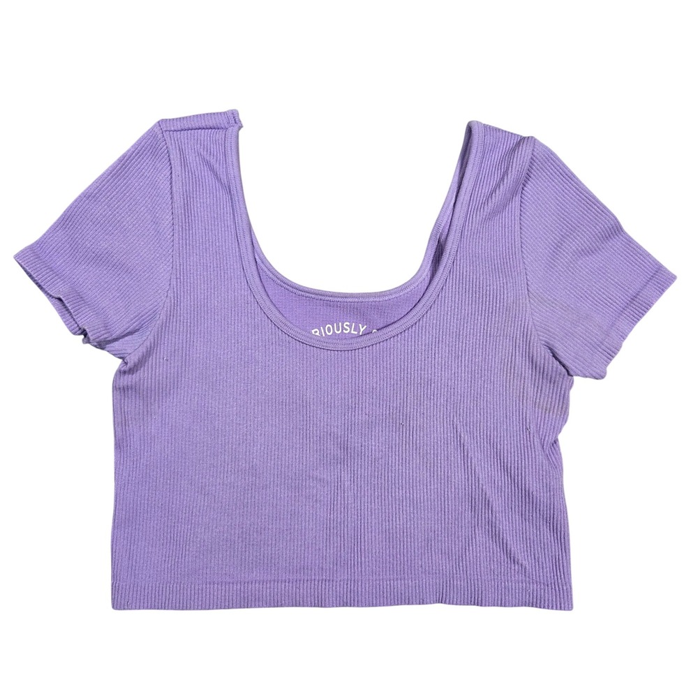 Aeropostale Seriously Soft Seamless Purple Ribbed Scoop Neck Crop Top Medium